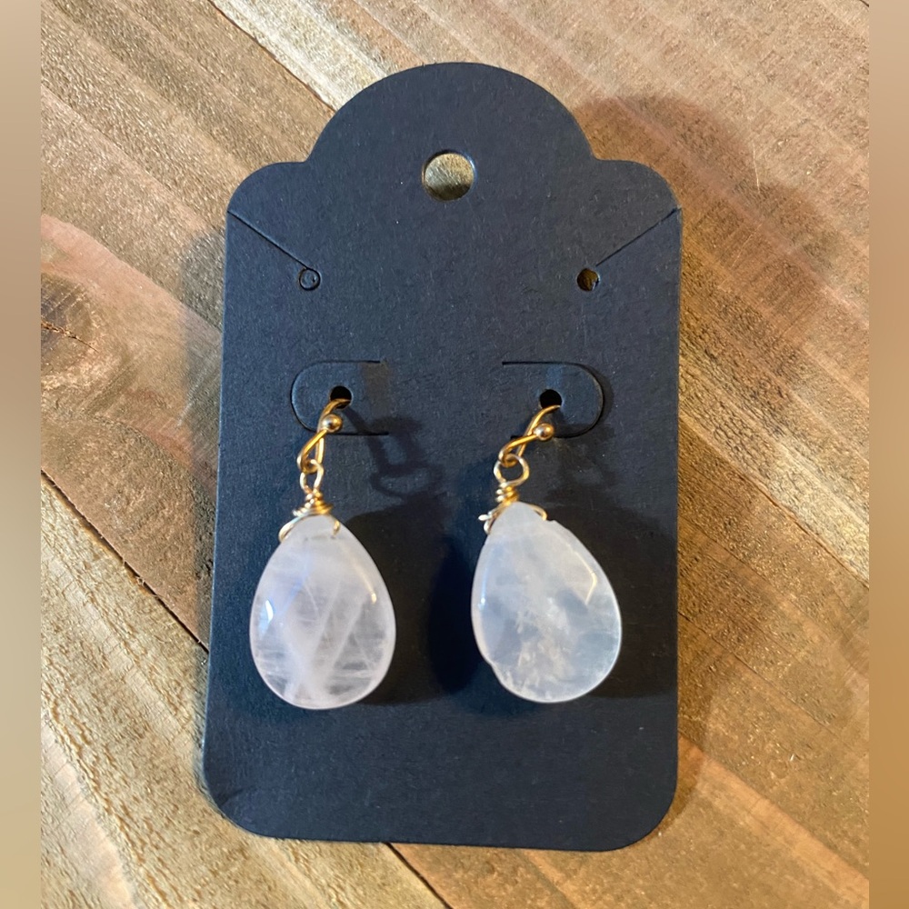 Rose Quartz Chakra Crystal Teardrop Dangle Earrings